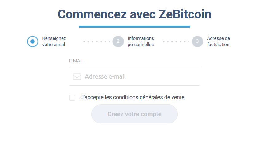 Formulaire d'inscription ZeBitcoin