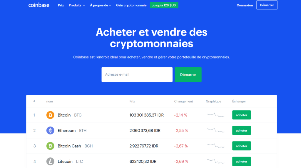 page accueil coinbase